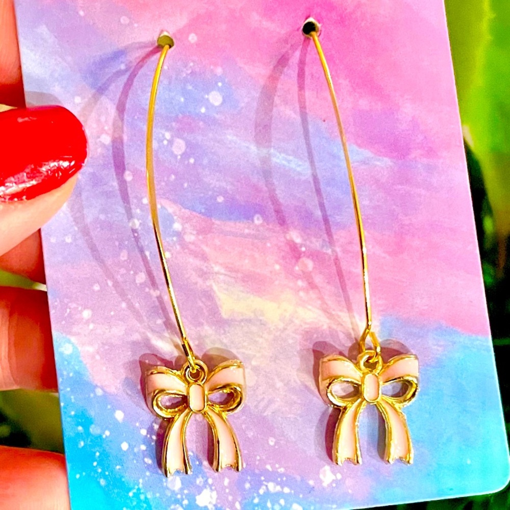Pink Bow Dangle Earrings